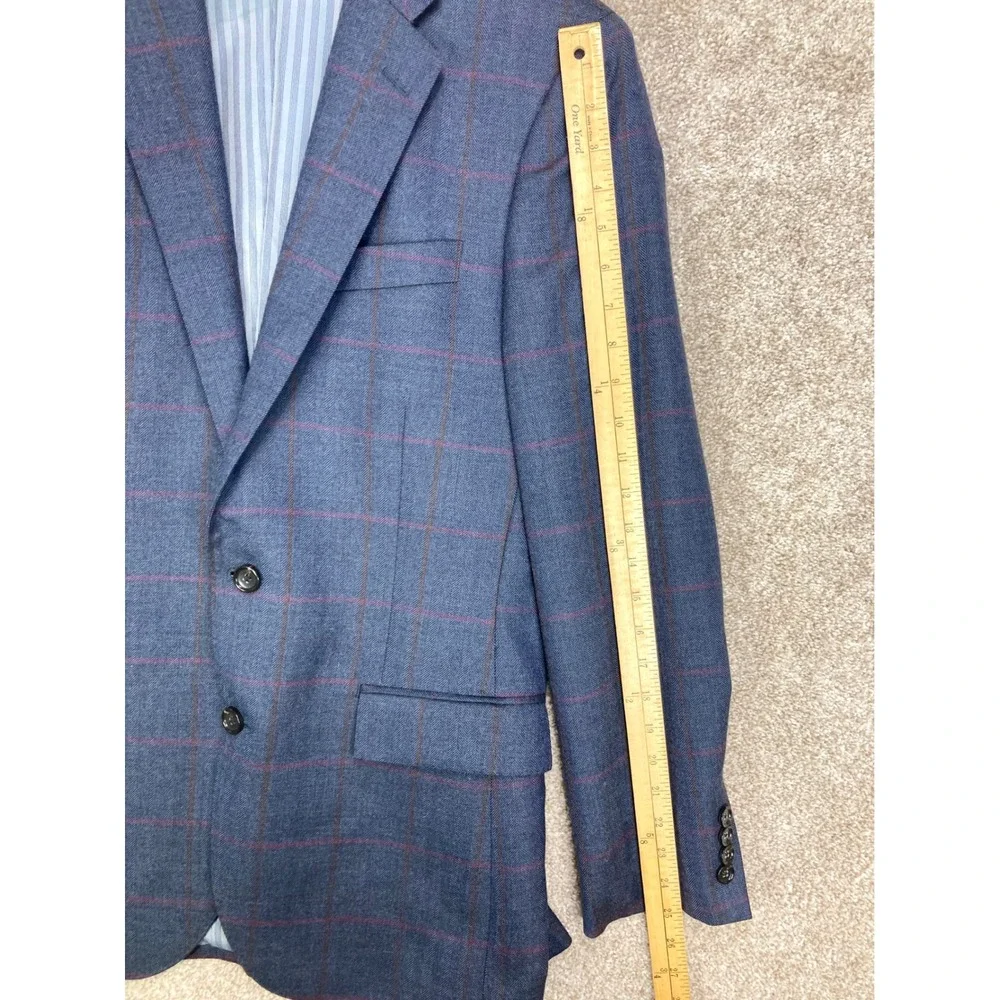 J. Crew Ludlow Wool Slim Fit Blazer Mens 38R Blue Windowpane Herringbone Jacket